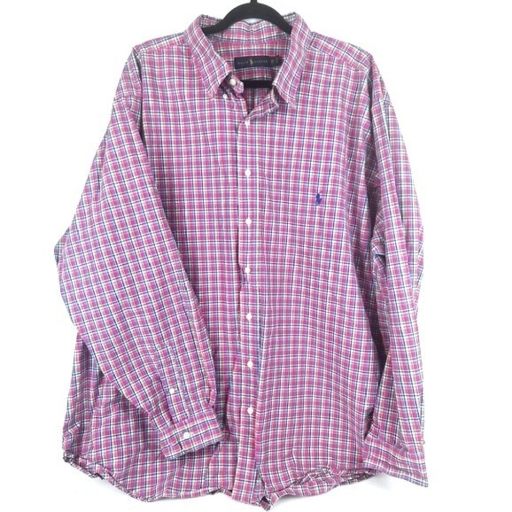 Polo Ralph Lauren Preppy Button Down Pink Plaid Big & Tall Shirt Mens 3XB